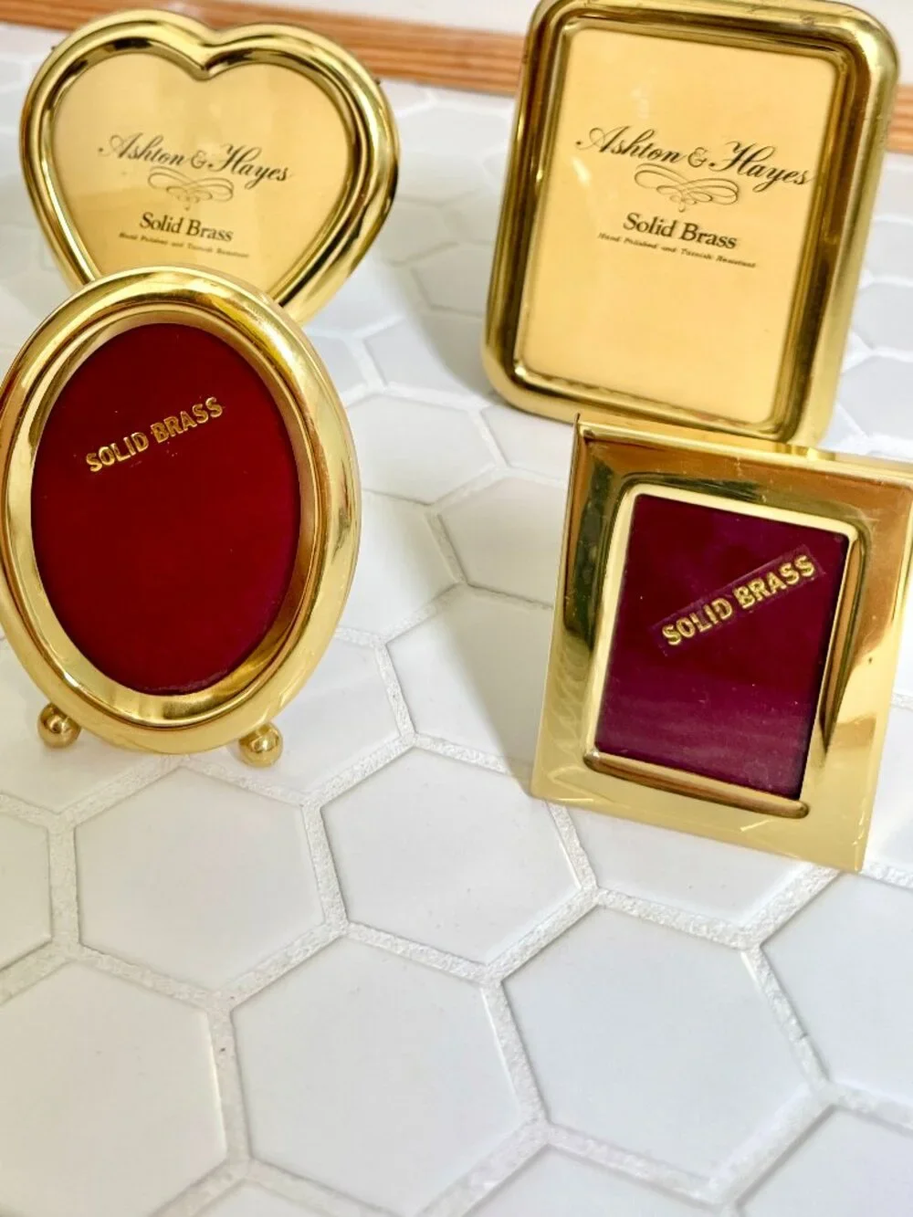 Vintage Solid Brass Mini Picture Frames Set of 2 Oval & Rectangle 2x3